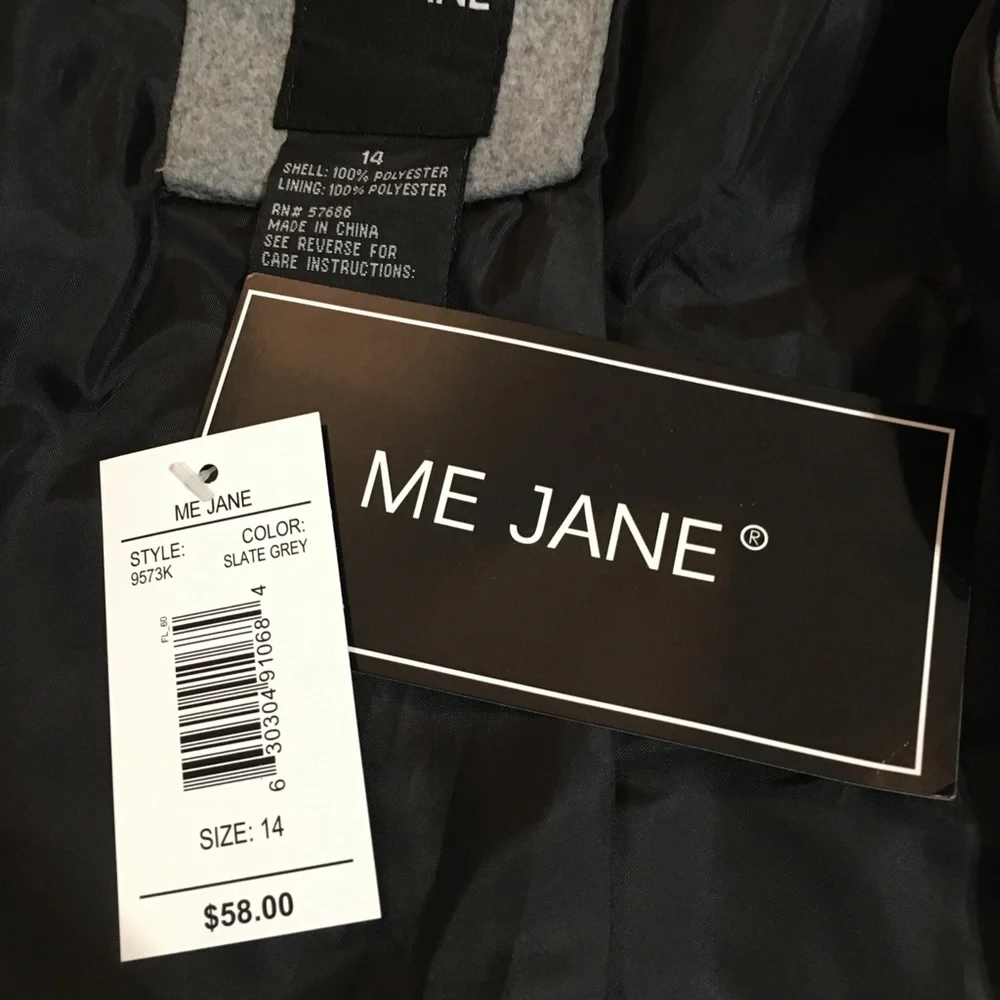 Girls “Me Jane” Grey Pea Coat. Size 14. NWT - Picture 7 of 7